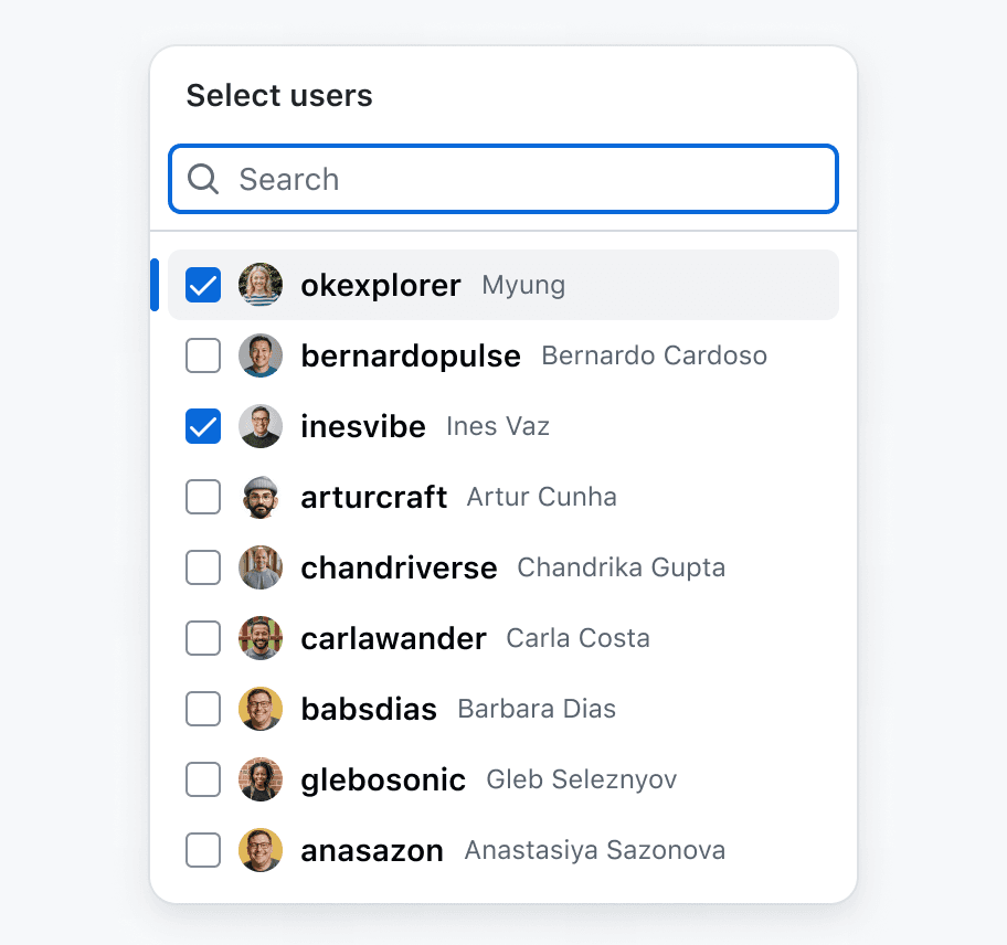 An open SelectPanel menu with no explicit Save button or Cancel button